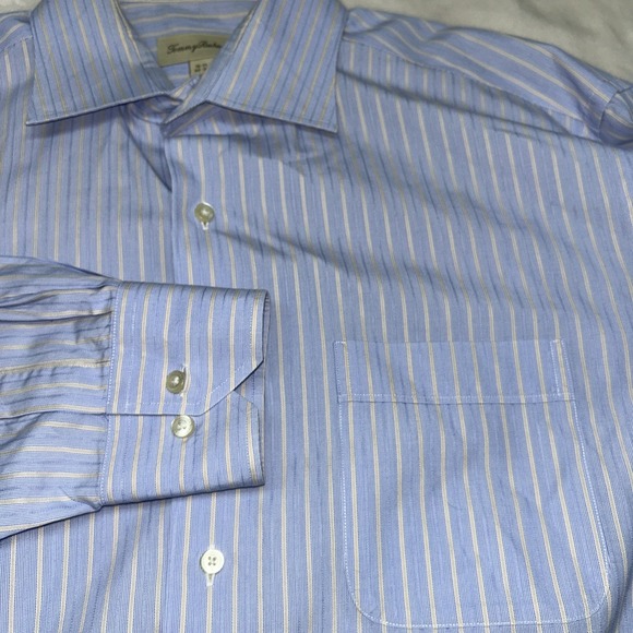 Tommy Bahama Mens Dress Button‎ Up Shirt Sz 16.5 34-35 Blue/Creamy White Striped - Picture 3 of 9